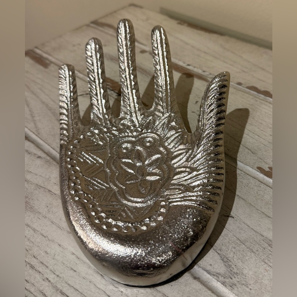 Hamsa Silver Hand-Shaped Trinket Dish Jewelry Holder Incense Candle Holder